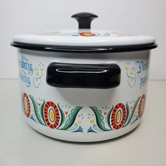 Berggren Vintage Swedish Folk Art Enamelware Pot with Lid - Picture 7 of 14